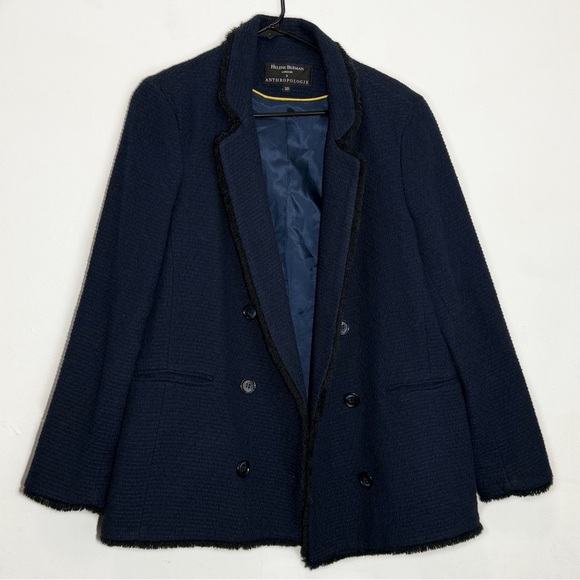 Helene Berman London x Anthropologie Tweed Double-Breasted Blazer, Navy Blue 10 - Picture 2 of 9